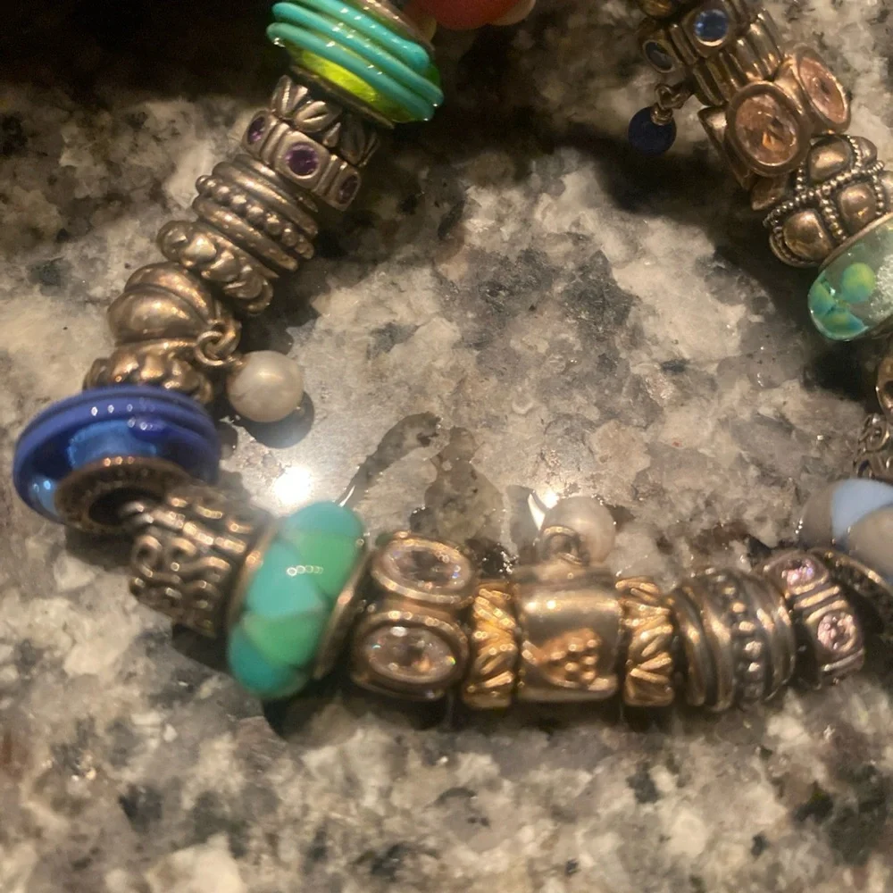 Pandora Moments Silver Bracelet with Blue green murano glass Charms - Picture 7 of 11